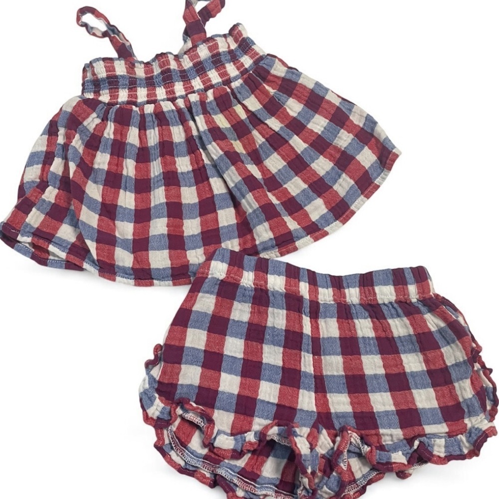 Cat & Jack Red, White and Blue Plaid Short Set EUC